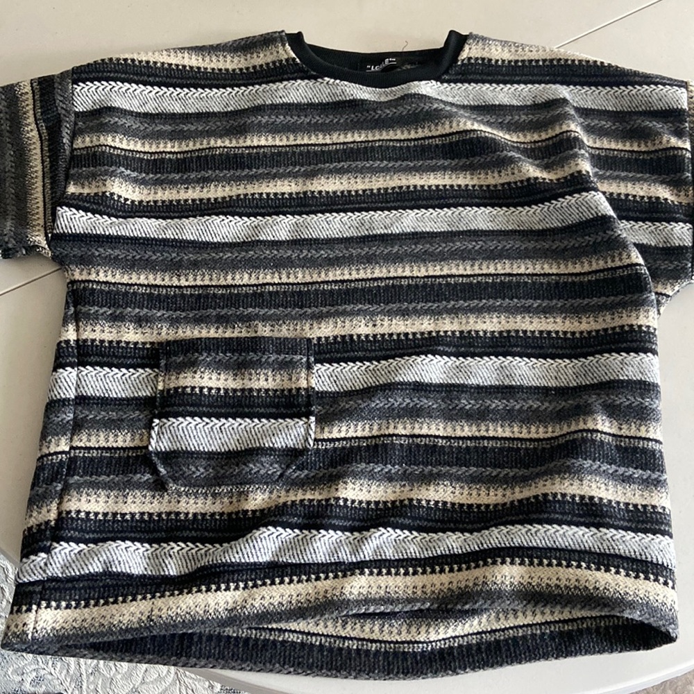 “LCALE” grandpa sweater. no size listed but fits like a large, oversized medium.